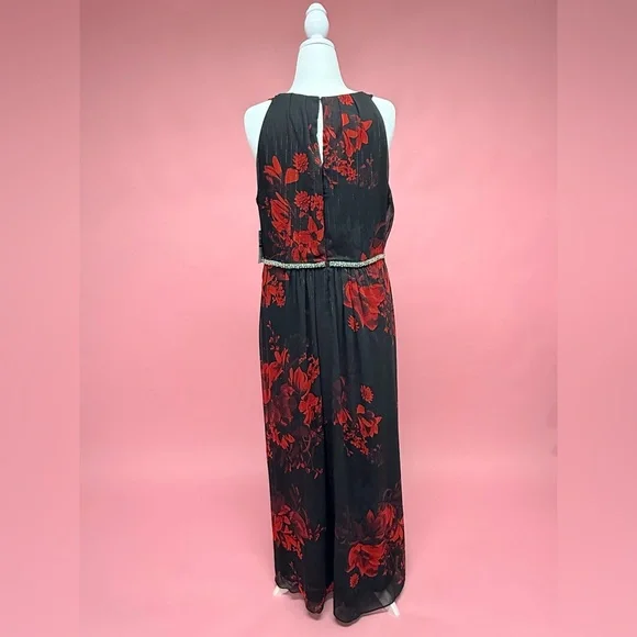 Elegant Ignite Evenings Black and Red Floral Maxi Dress - Picture 4 of 7